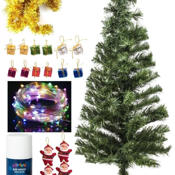 Party Cabinet 120 Cm Christmas Pine Tree Set 5 Meters Fairy Led Light and Christmas Decorations Package, Snow Spray