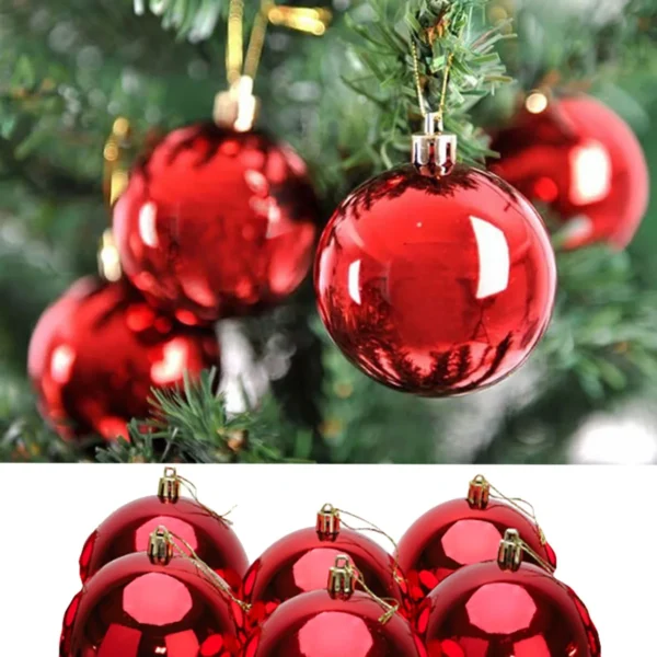 Party Cabinet 6 Pieces Large Red Christmas Pine Tree Ornament New Year Christmas Decor Shiny Pretty Ball Ornament 6cm